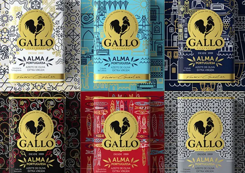 Azeite Gallo com embalagens com ícones portugueses