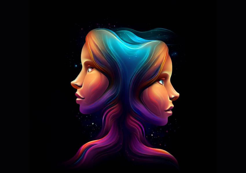 rosto de mulher com cabelos coloridos e espaço ao fundo.