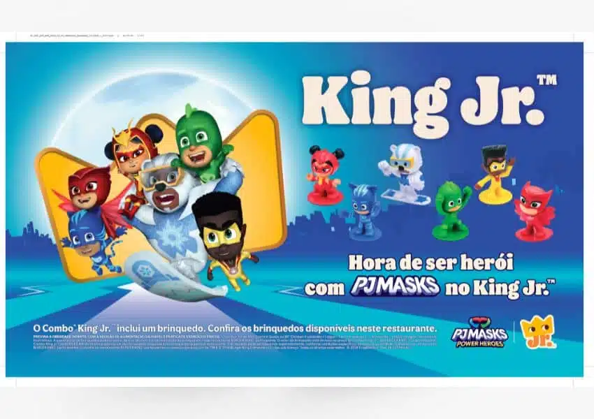 Brinquedos do PJ Masks Power Hero disponíveis no Combo King Jr do Burger King Brasil