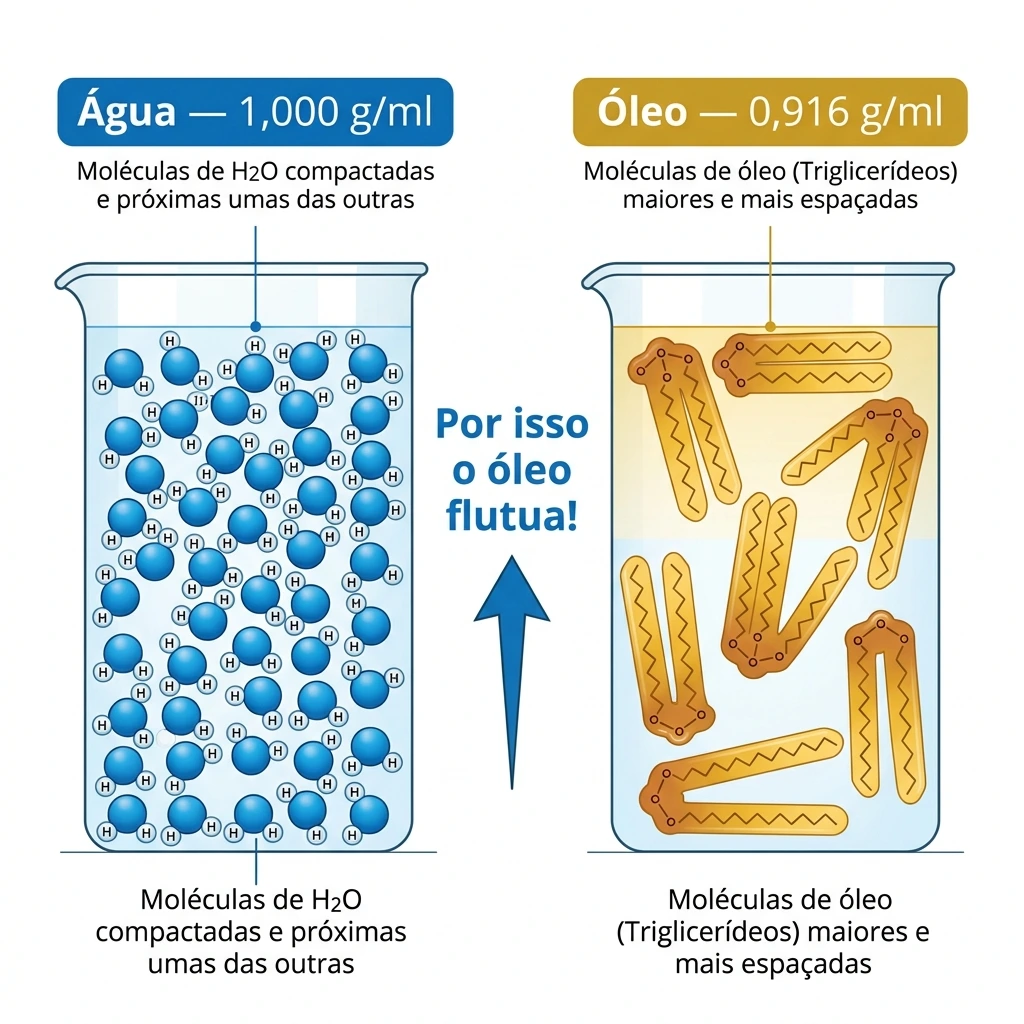 por que o óleo é mais leve que a água densidade molecular