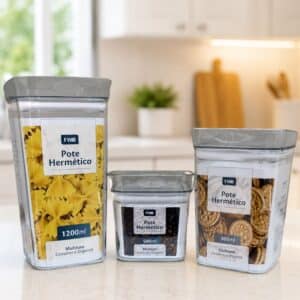 Kit com 3 Potes Herméticos para Mantimentos (Tamanhos P, M e G)