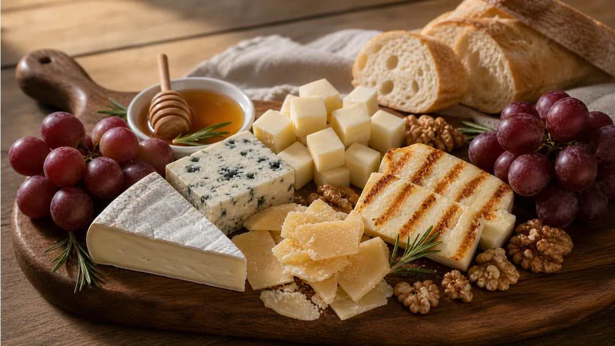 placeholder1280x720 Tábua com queijos variados, uvas, nozes, mel e pão rústico